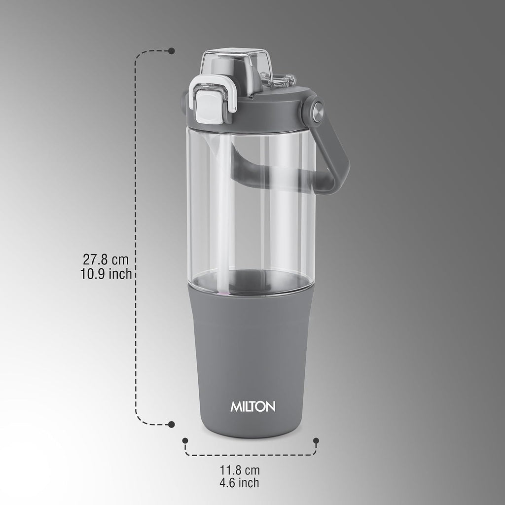 MILTON Summit 1200 2-in-1 Sip or Gulp Lid Tumbler 1200 ml | Plastic Water Bottle with Sturdy Handle & Straw | Leak-Proof, BPA-Free | Perfect for Office, Gym, Travel Tumbler for Men and Women, Grey