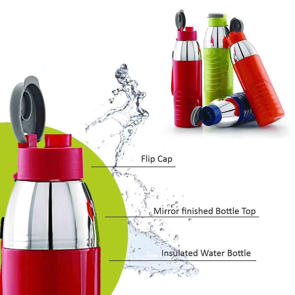 Cello Puro Gliss Insulated Water Bottle, 900 ML, Red (Plastic)