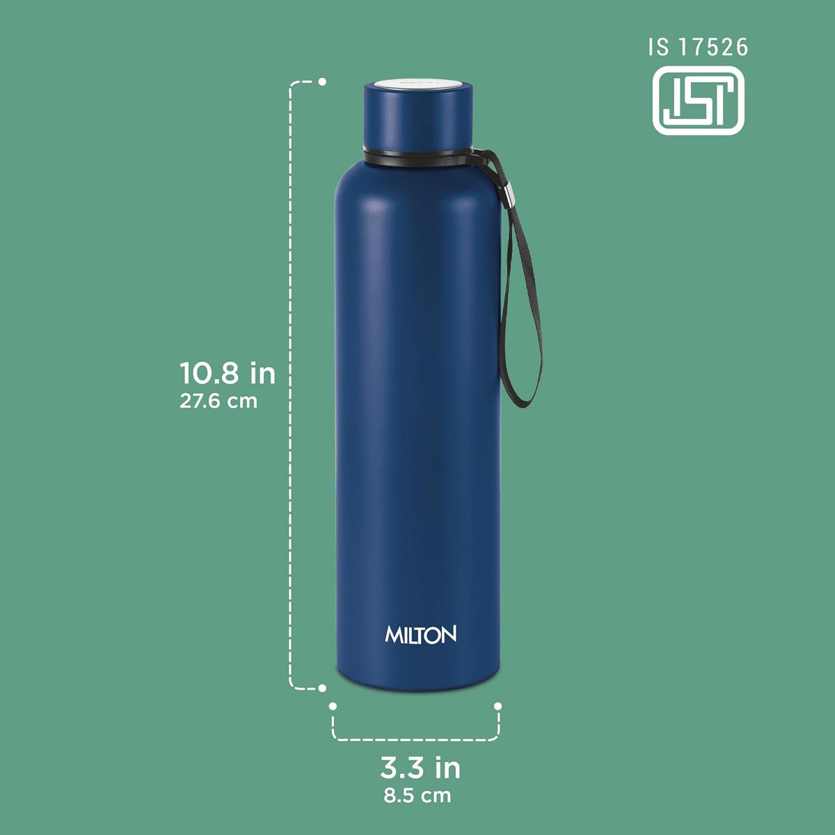Milton Aura 1000 Thermosteel Water Bottle, 24 Hr Hot and Cold I Leak Proof Lid, ISI Certified I Vacuum Insulated I for Office, Gym, School I Dark Blue