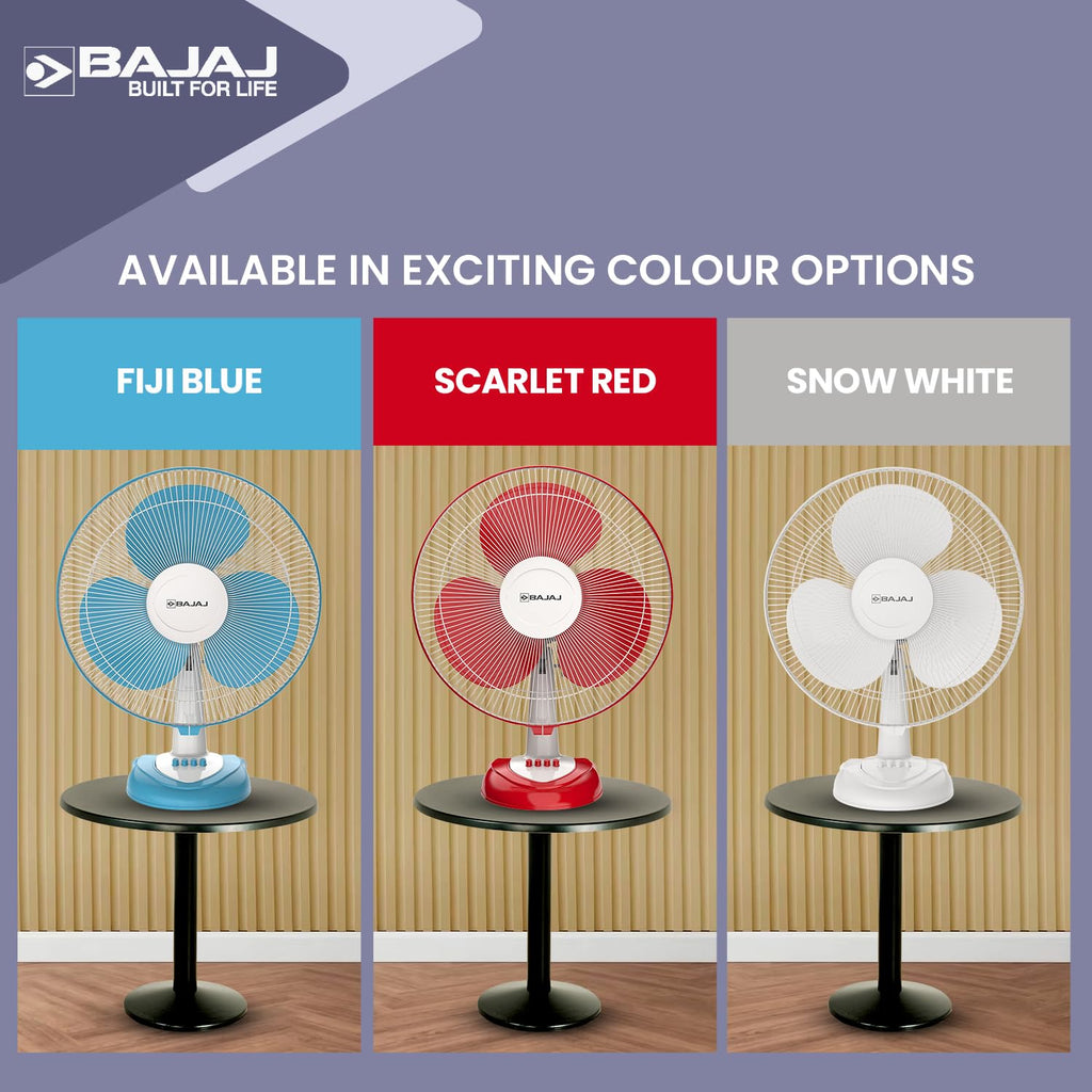 Bajaj Frore Neo Table Fan 400 MM | Table fans for Home & Office |Aerodynamically Balanced Blades| 100% CopperMotor| HighAir Delivery|3-Speed Control| 2-Yr Warranty 【White】