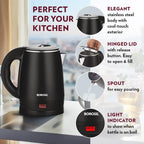 Borosil 1.2L 1350W Cooltouch Multipurpose Electric Kettle | Auto Shut off | Wide Mouth | 304 Food Grade Stainless Steel with Double Wall Cooltouch Exterior | 2 year Warranty | Black