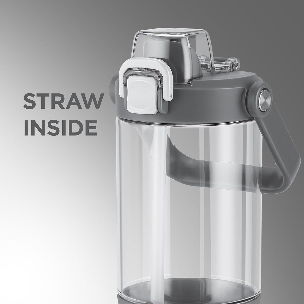 MILTON Summit 1200 2-in-1 Sip or Gulp Lid Tumbler 1200 ml | Plastic Water Bottle with Sturdy Handle & Straw | Leak-Proof, BPA-Free | Perfect for Office, Gym, Travel Tumbler for Men and Women, Grey