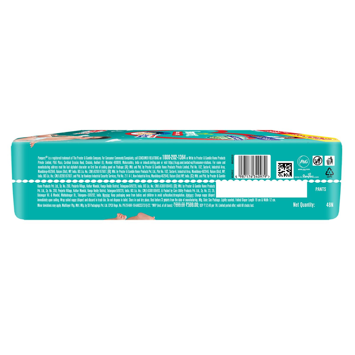 Pampers Happy Sleep Pant Style Baby Diapers, Medium (M), 48 Count, 1 Pampers = 1 Night Sleep, with Anti Rash Shield, 7-12 Kg Diapers