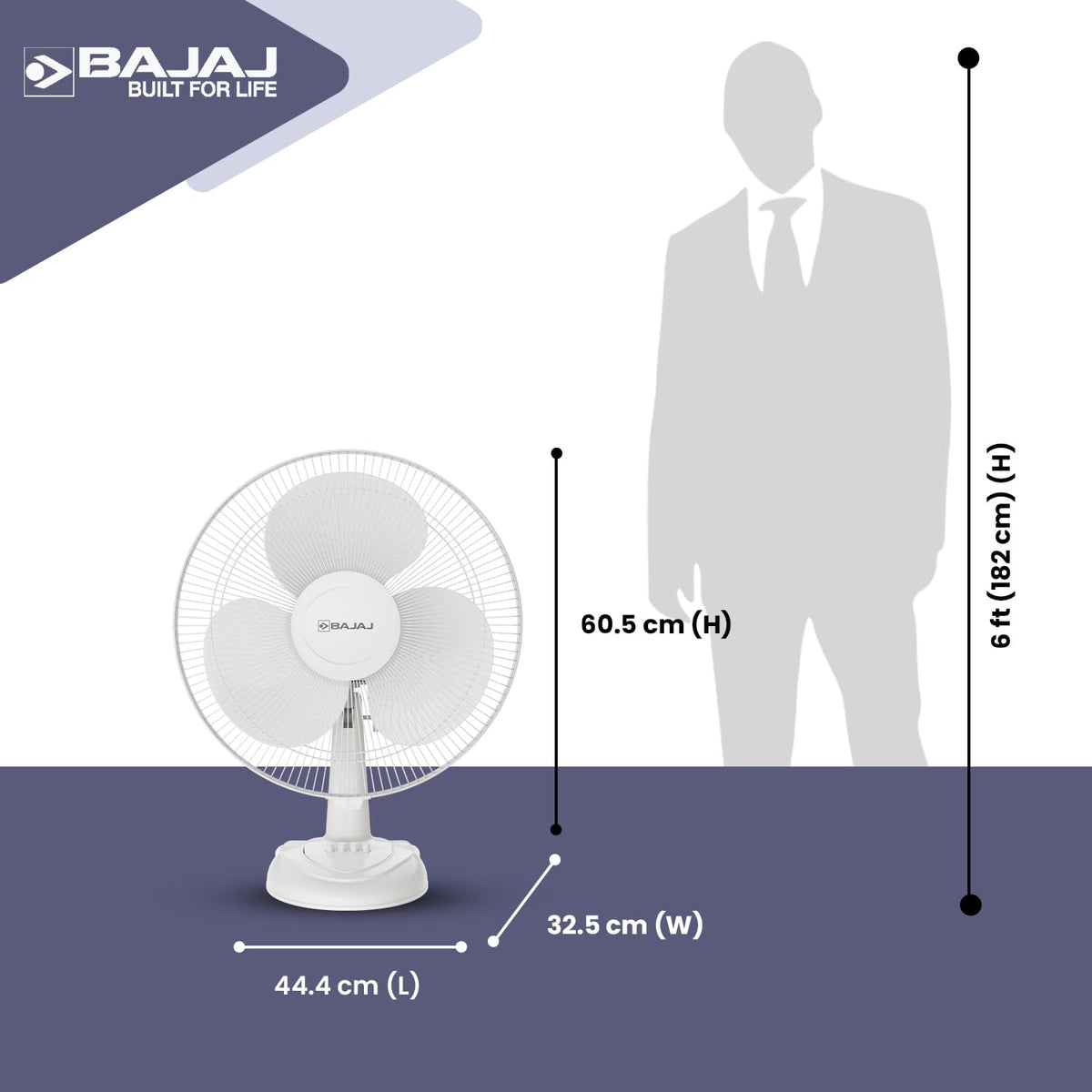 Bajaj Frore Neo Table Fan 400 MM | Table fans for Home & Office |Aerodynamically Balanced Blades| 100% CopperMotor| HighAir Delivery|3-Speed Control| 2-Yr Warranty 【White】