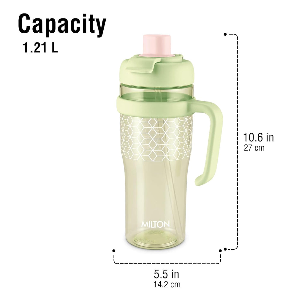 MILTON Champion 1250 2- in-1 Sip or Gulp Lid Tumbler 1.21L | Tritan Plastic Water Bottle with Handle | Leak-Proof, BPA-Free | Perfect for School, Gym, Office, Travel Bottle for Men and Women, Green