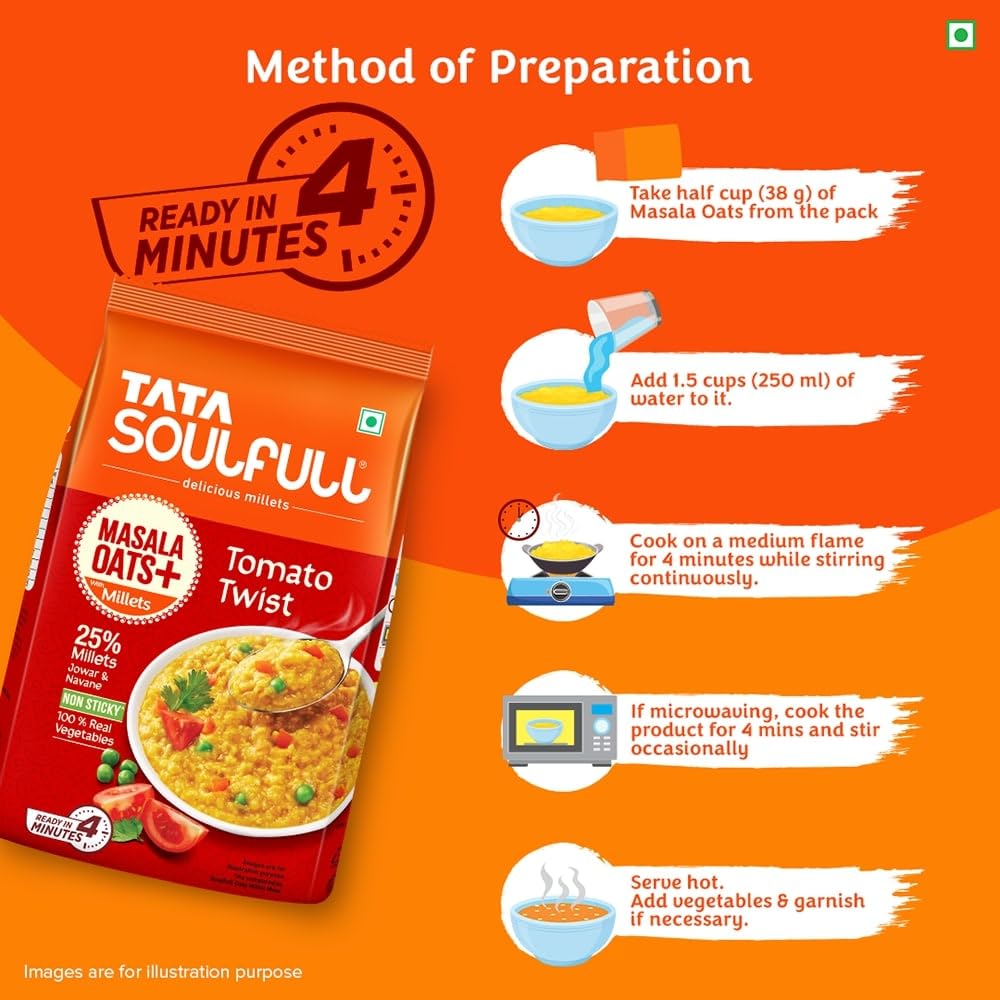 Tata Soulfull Masala Oats+ With Millets, Tomato Twist, 500g
