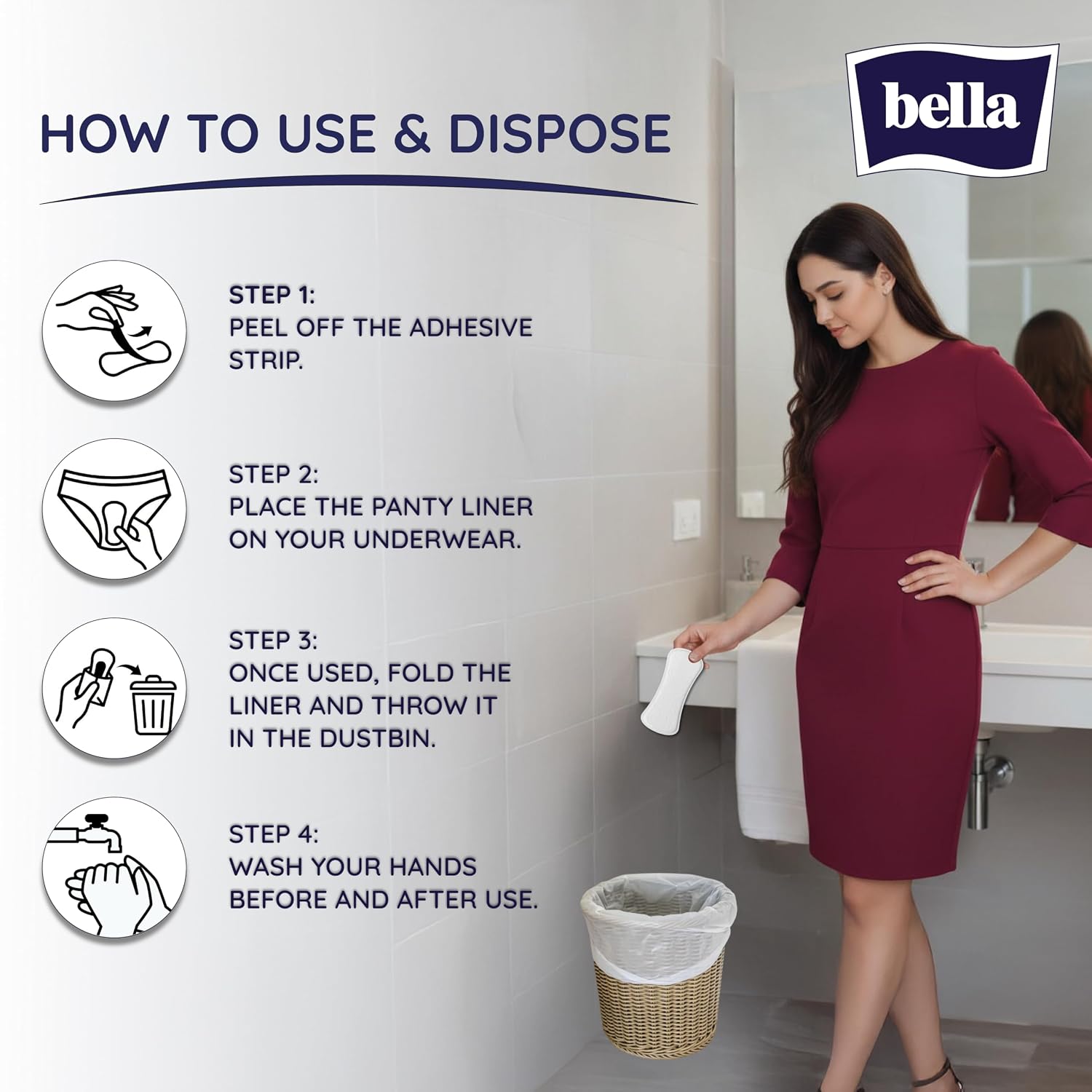 Bella Serenity Panty Liners for Women| Ultra-Thin | Leak-Proof Absorbent Core | Extra Soft Top sheet | No Perfume | 185 mm Large Size | Pack of 60