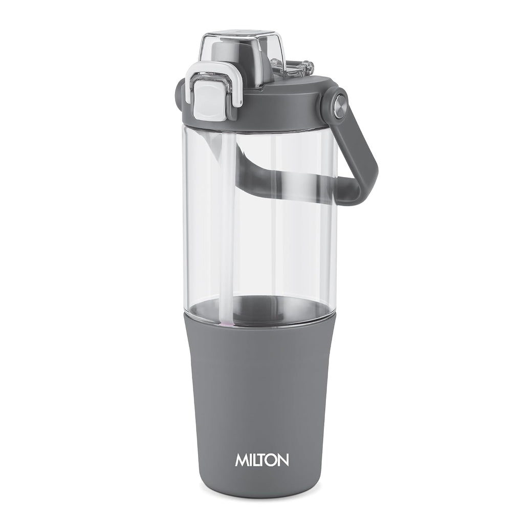 MILTON Summit 1200 2-in-1 Sip or Gulp Lid Tumbler 1200 ml | Plastic Water Bottle with Sturdy Handle & Straw | Leak-Proof, BPA-Free | Perfect for Office, Gym, Travel Tumbler for Men and Women, Grey