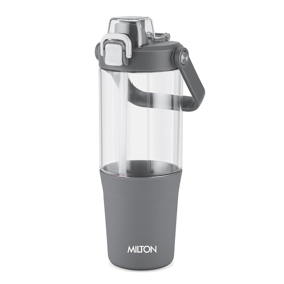 MILTON Summit 1200 2-in-1 Sip or Gulp Lid Tumbler 1200 ml | Plastic Water Bottle with Sturdy Handle & Straw | Leak-Proof, BPA-Free | Perfect for Office, Gym, Travel Tumbler for Men and Women, Grey