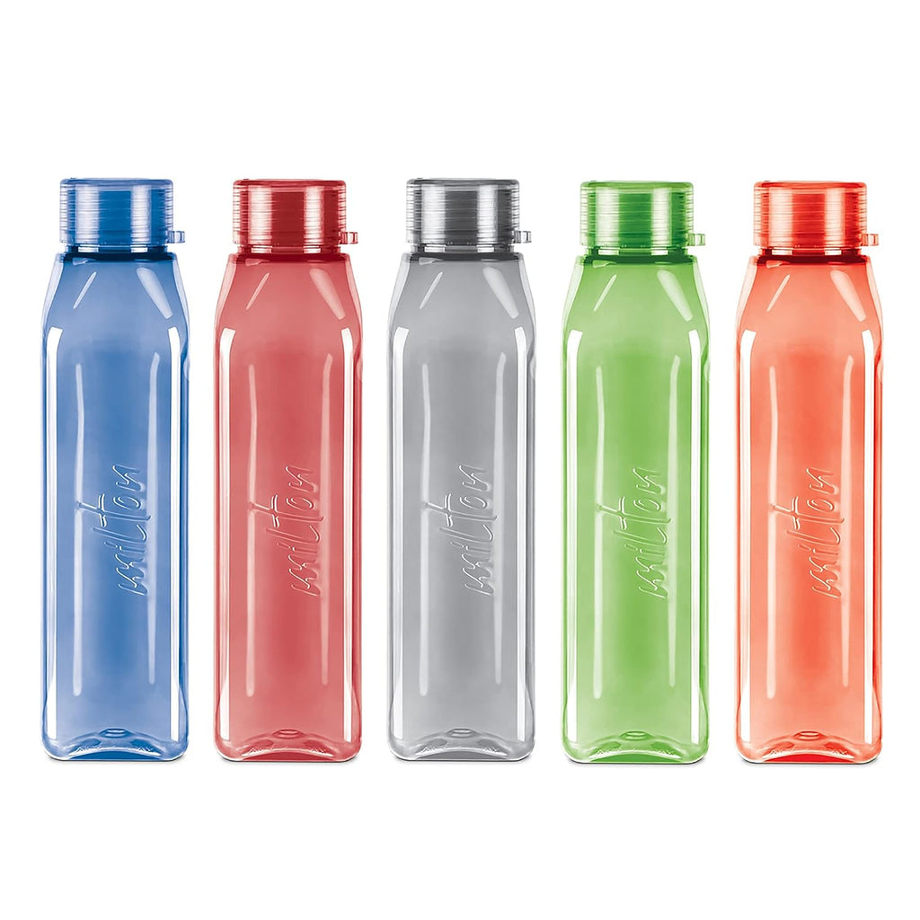 MILTON Prime Pack of 5 Water Bottles, 1 Litre Each I BPA Free I Food Grade Fridge Bottle Set I Leak Proof Bottles for Travel, Work, Assorted
