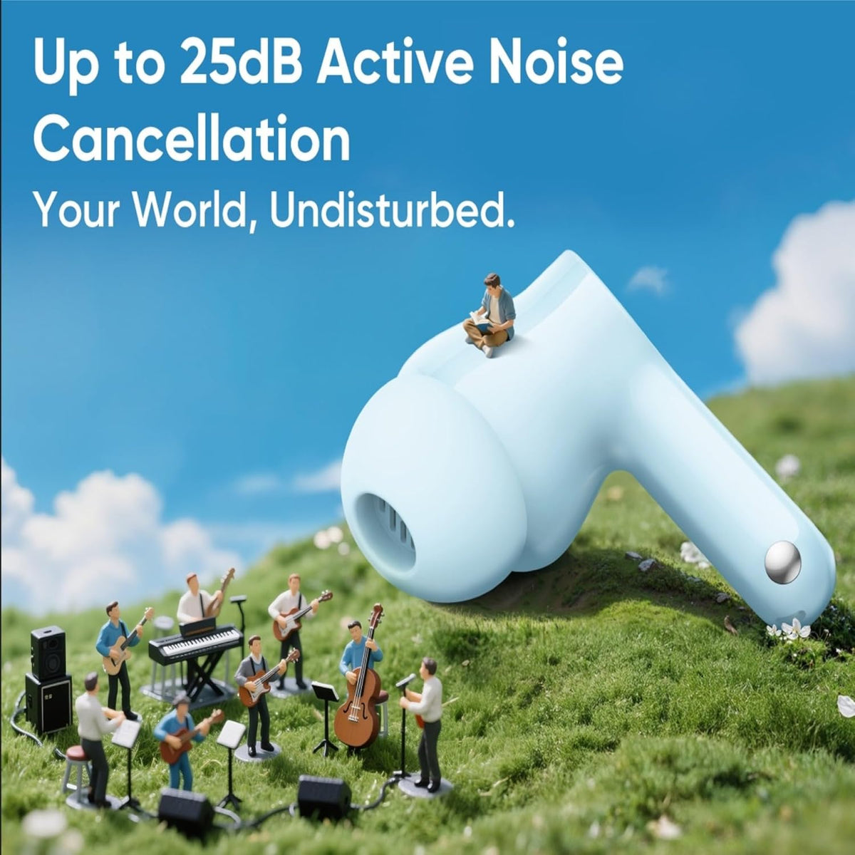 realme Buds T200x True Wireless Earbuds with 12.4mm Dynamic Bass Drivers, 25 dB ANC, Quad Mic, 45ms Latency, Upto 48 Hrs Playback, Fast Charge, IP55 Rated, BT 5.4 (Moonlight White)