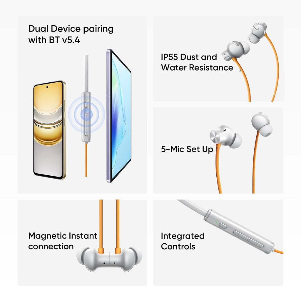 realme Buds Wireless 5 ANC in Ear Bluetooth Headphones,50dB ANC, 13.6mm Dynamic Bass Driver,360? Spatial Audio,45ms Low Latency,Upto 38hrs Playback,IP55 Rating,Dual Device Connection (Dawn Silver)