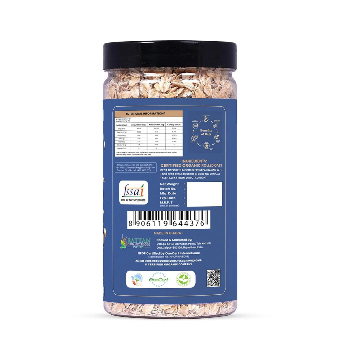 Nutriorg Organic Rolled Oats 2.5Kg (Pack of 5 x 500g) | Oats Imported from Australia | USDA Certified Organic & Gluten-Free | High Fiber & Protein | Bulk Value Pack for Weight Loss & Daily Breakfast