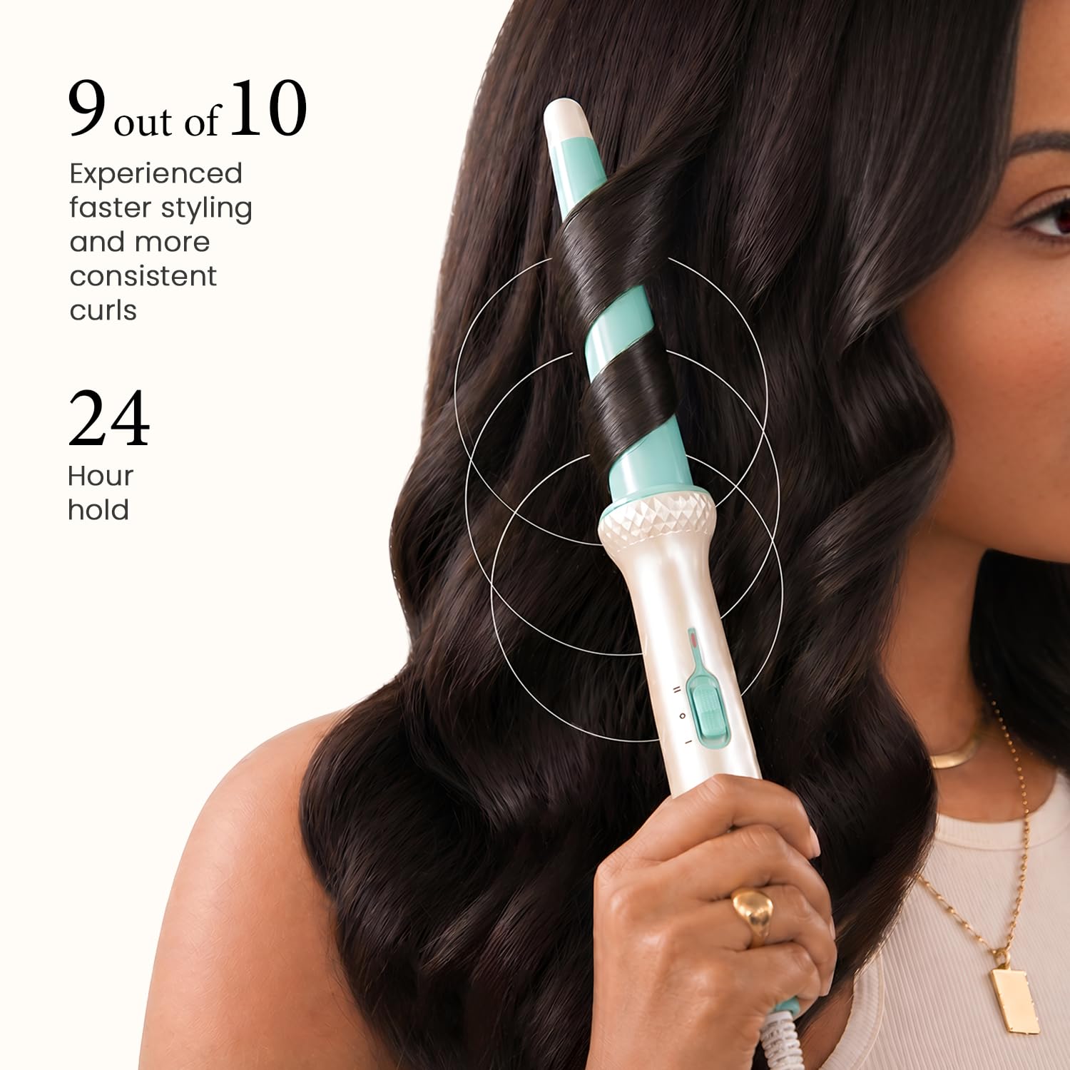 VGR V-596 Professional Curling Wand with 25MM Pearl Barrel, Fast PTC Heating, Dual Temperature Control Up To 200°C, Cool Touch Tip, Hair Curler Iron For Women, Salon Styling, Long Lasting Curls, White