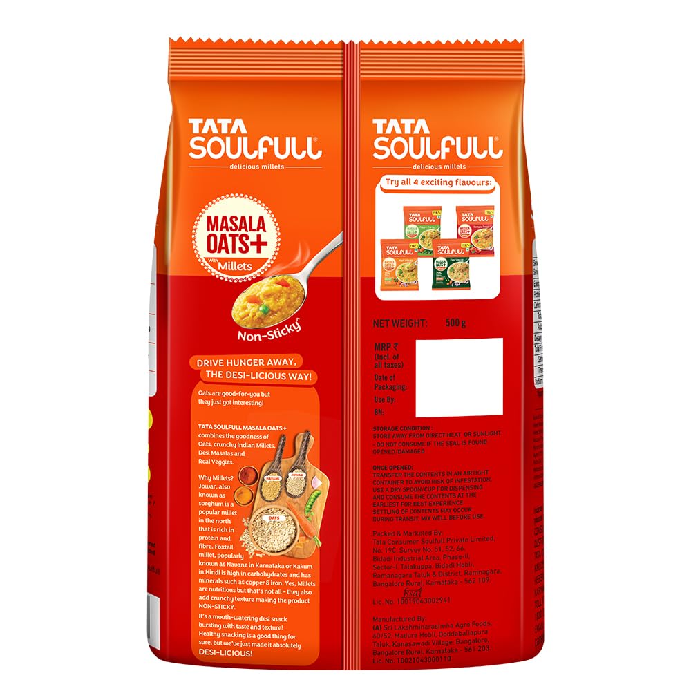 Tata Soulfull Masala Oats+ With Millets, Tomato Twist, 500g