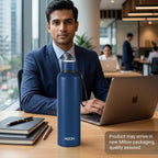 Milton Aura 1000 Thermosteel Water Bottle, 24 Hr Hot and Cold I Leak Proof Lid, ISI Certified I Vacuum Insulated I for Office, Gym, School I Dark Blue