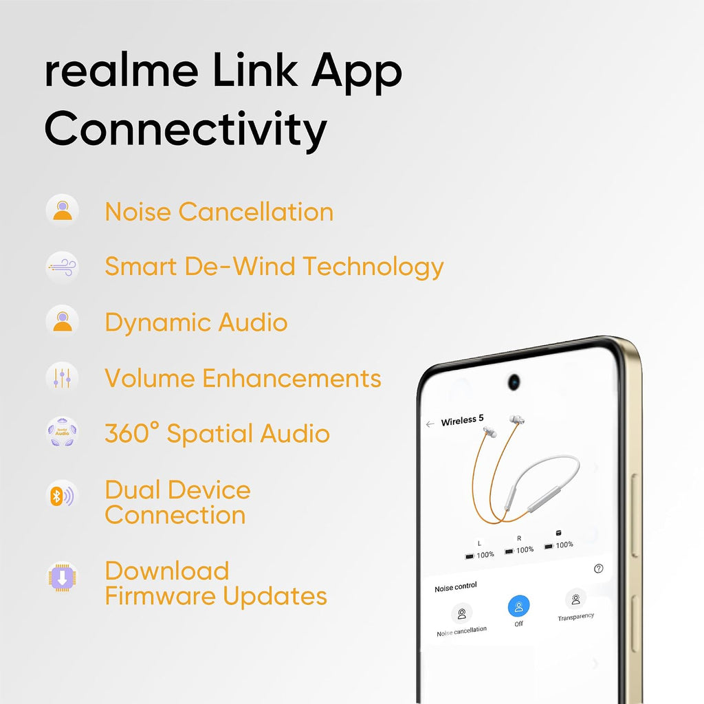 realme Buds Wireless 5 ANC in Ear Bluetooth Headphones,50dB ANC, 13.6mm Dynamic Bass Driver,360? Spatial Audio,45ms Low Latency,Upto 38hrs Playback,IP55 Rating,Dual Device Connection (Dawn Silver)
