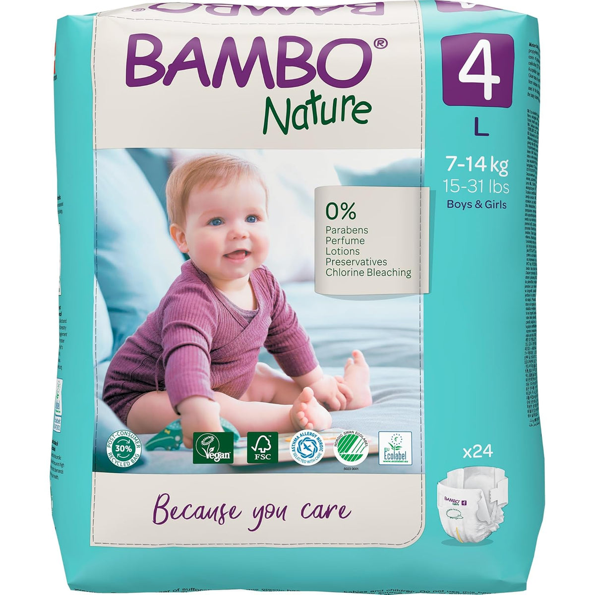 Bambo Nature Premium Baby Tape Diapers for Baby Large Size (7-14 Kgs), Super Absorbent, Breathable, Extra Soft, Dermatologically Tested, Hypoallergenic Toddler Nappies With Wetness Indicator, 24 Count