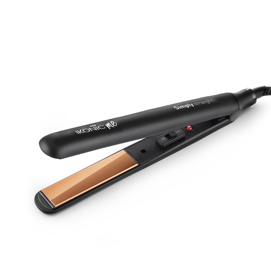 Ikonic Me Simply Straight Hair Straightener For Women, 1 Inch Ceramic Floating Rose Gold Plates, Infrared Heat, Instant Heat-Up, 220°C Max Temperature, For Frizz-Free, Smooth & Shiny Hair, Black