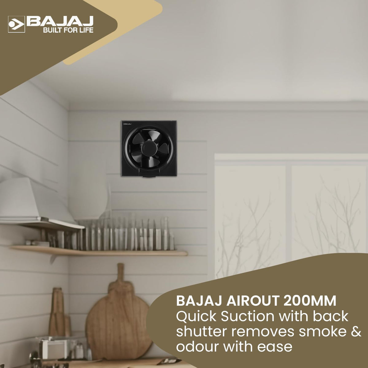 Bajaj AirOut 200 MM 4 Star Dom Exhaust Fan | Back Shutter | 100% Copper Motor | Auto Thermal Protector | Aerodynamaically Designed Blade【Black】