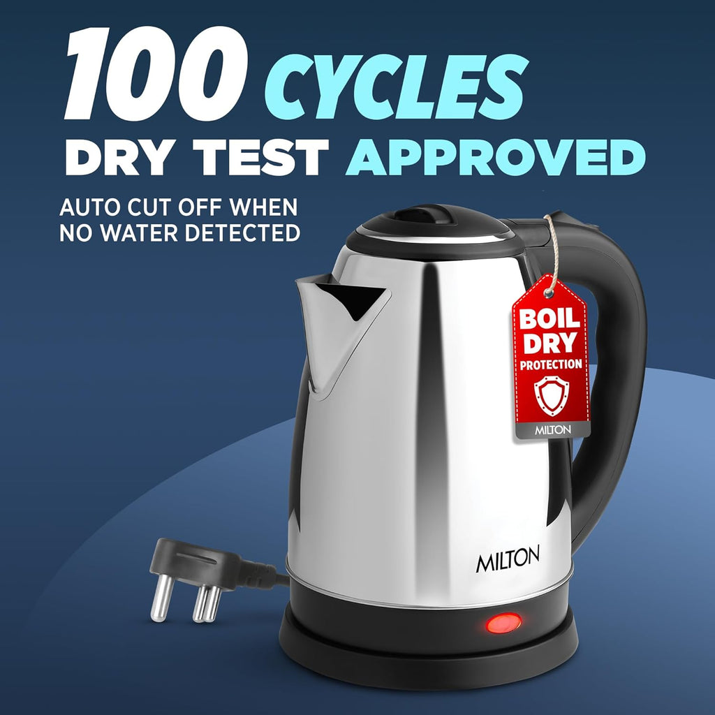 MILTON Go Electro 1.5L Fast Boil Kettle 1350W with 3x Safety Protection + 350ml Double Wall Vacuum Insulated Coffee Mug with Strainer, Stainless Steel Hot & Cold Combo for Home, Office, Travel,Gifting