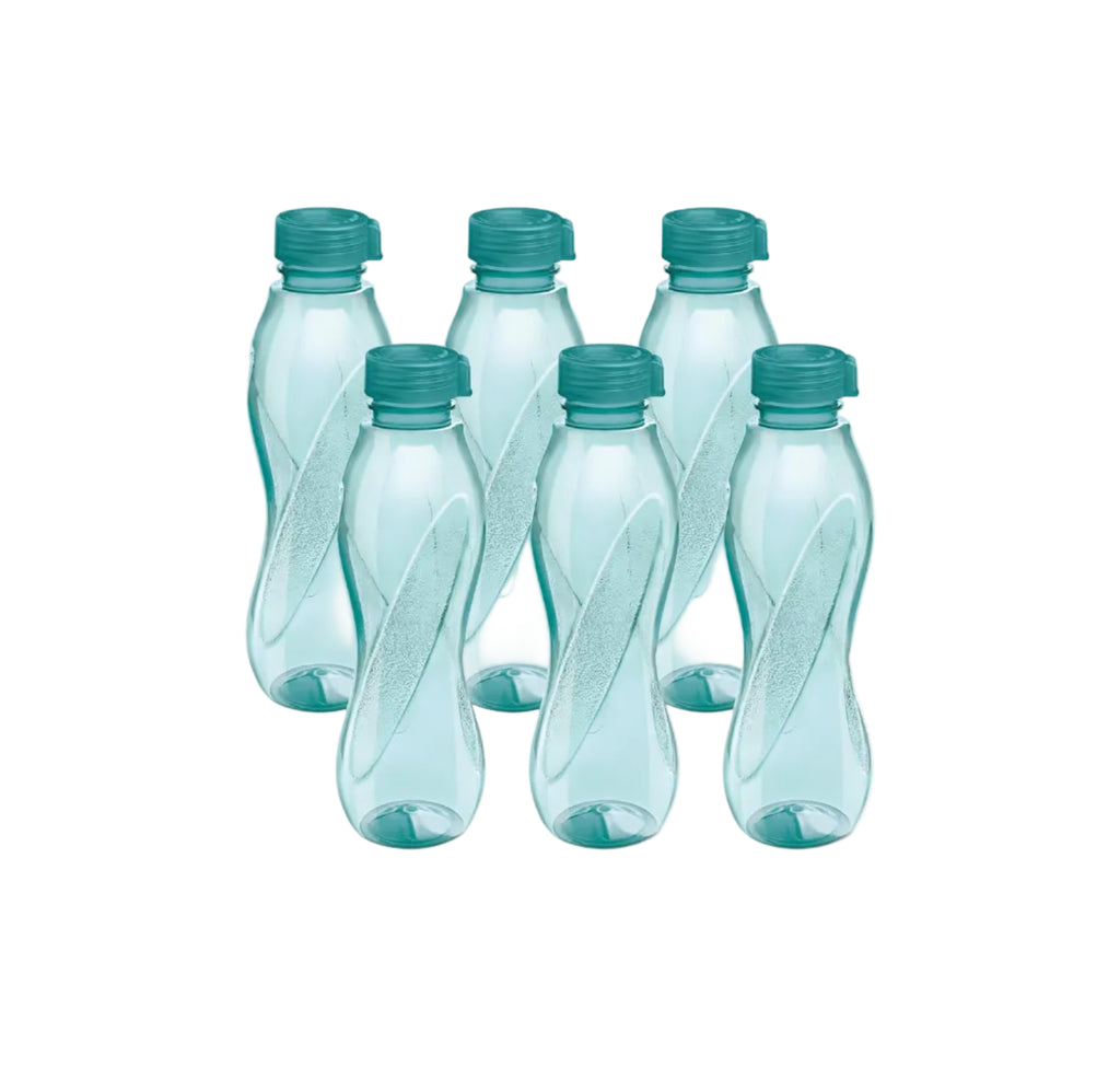 MILTON Oscar, Pack of 6 Water Bottles, 1 Litre each, Reusable Plastic Fridge Bottle Set, BPA Free and Leak Proof Bottles for Travel, Work, Blue