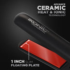 Ikonic Professional S3+ Hair Straightener, 1 Inch Ceramic Floating Plates With Ionic Technology, Adjustable Temperature Control Up To 230°C, Instant Heat Up, Slim Plates For Precision Styling, Short Hair & Bangs, Black & Red