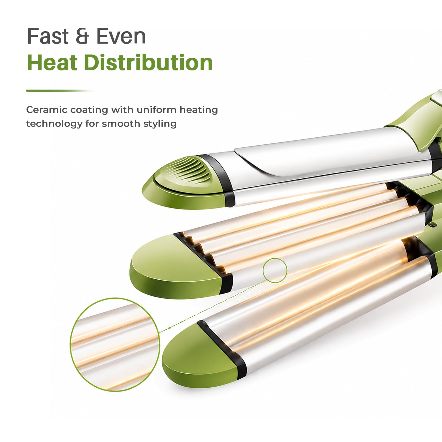 VGR 4-in-1 Hair Styler - Hair Straightener, Curler, Crimper, and Waving Tool with Ceramic Coating Plates & Adjustable Heat Settings | Uniform Heat Technology | 2-Year Warranty (V-569, Green)