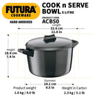 Hawkins Futura 5 Litre Cook n Serve Bowl, Hard Anodised Saucepan with Hard Anodised Lid, Sauce Pan for Cooking and Serving, Black (ACB50), Aluminium