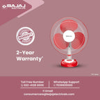 Bajaj Frore Neo Table Fan 400 MM | Table Fans For Home & Office | Aerodynamically Balanced Blades | 100% Copper Motor | High Air Delivery | 3-Speed Control | 2-Yr Warranty 【Red】