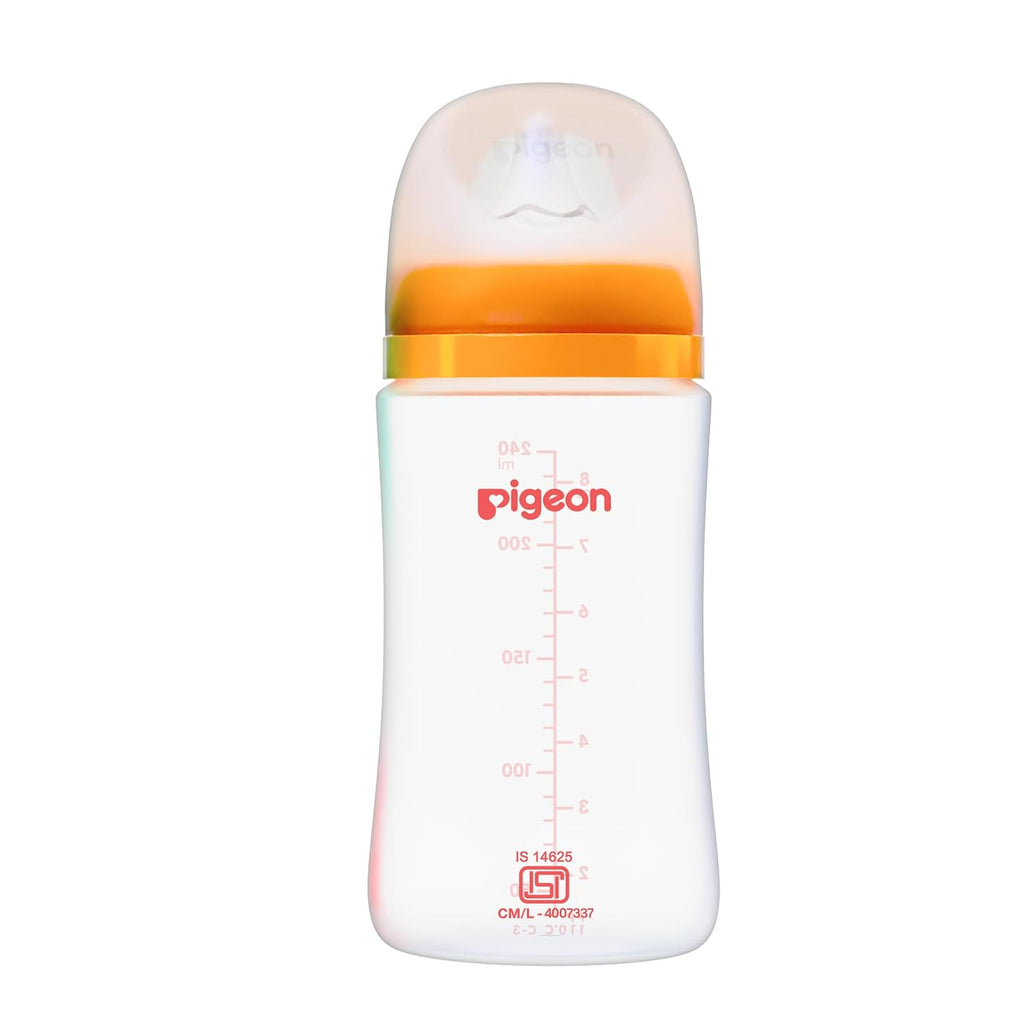 Pigeon Softlatch Baby Feeding Bottle for new Born| Japan's No.1 Brand | Wide Neck | with Anti-Colic Nipple | 3+ Month Babies | Yellow Colour | 240ml Nipple