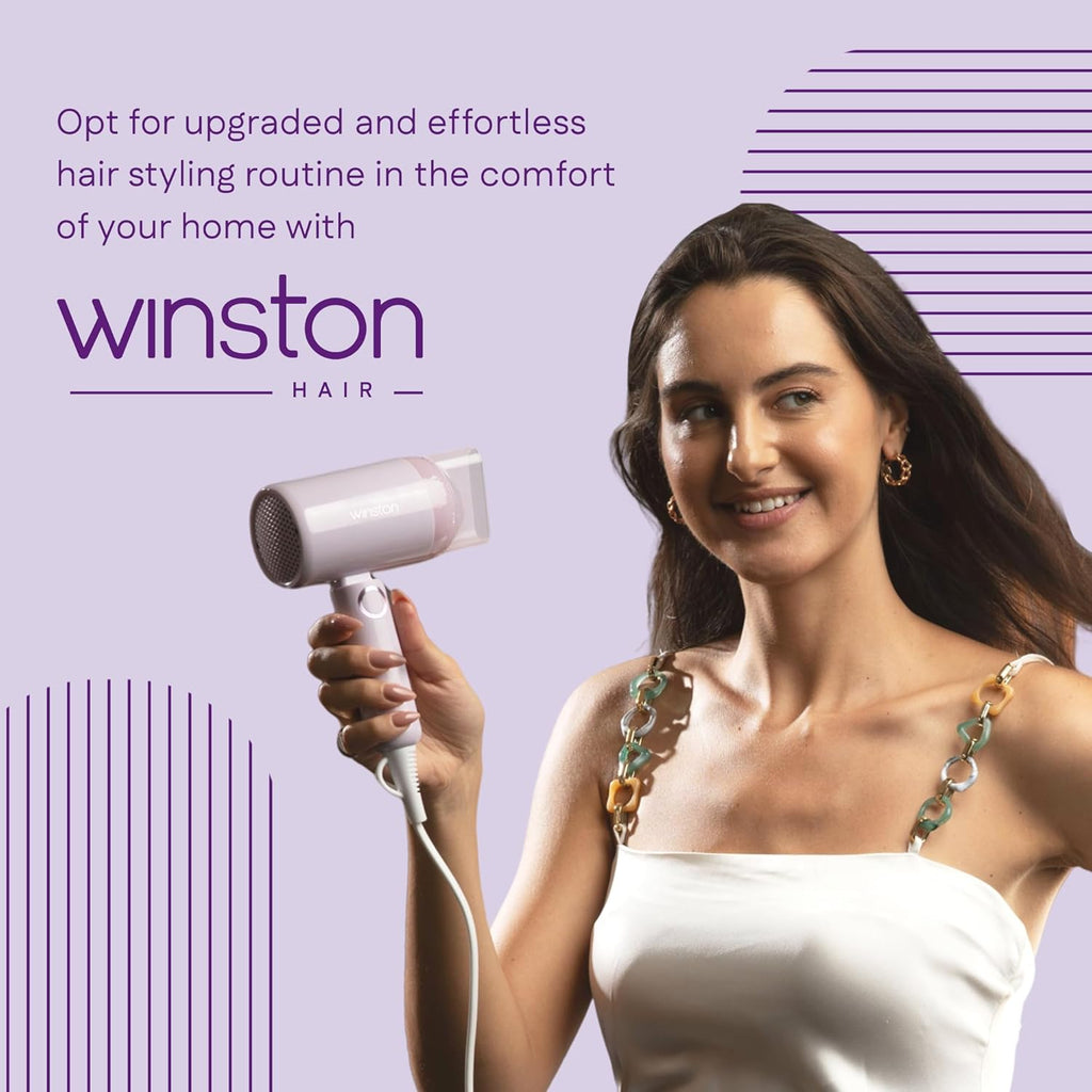 WINSTON Ionic Foldable Hair Dryer - 1200W | Compact, Foldable, and Damage-Free Drying Blow Dryer with Low Noise & Overheat Protection - 1 Year Warranty