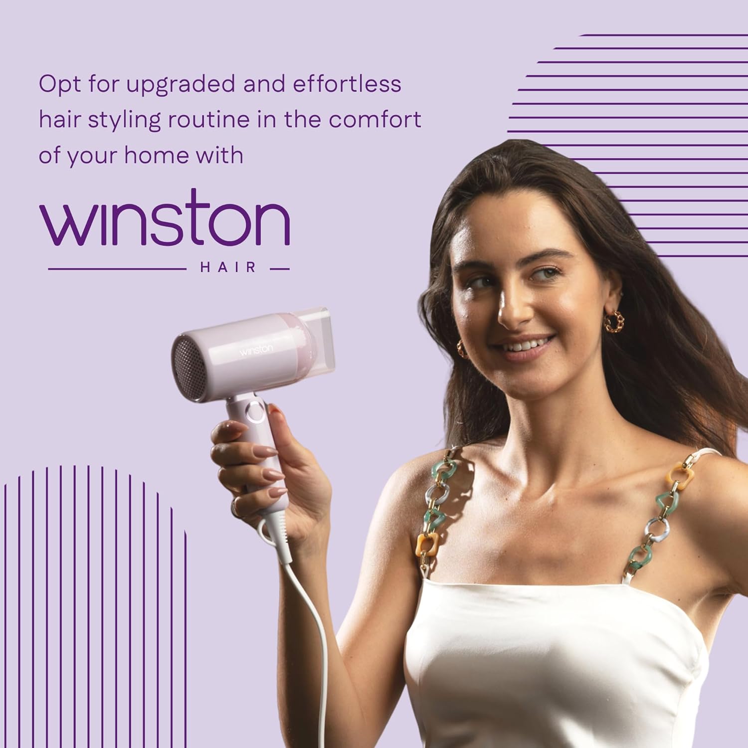 WINSTON Ionic Foldable Hair Dryer - 1200W | Compact, Foldable, and Damage-Free Drying Blow Dryer with Low Noise & Overheat Protection - 1 Year Warranty