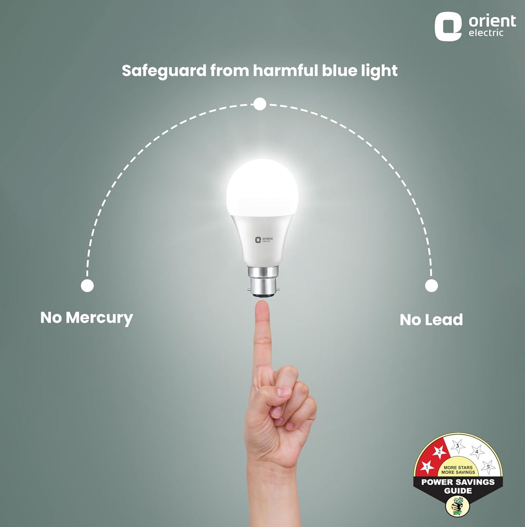 Orient Electric 12W High Glow LED bulb| 180-degree wide beam angle| Voltage surge protection up to 4 kV| 6500K, Cool White| B22d base| Made in India| Pack of 6