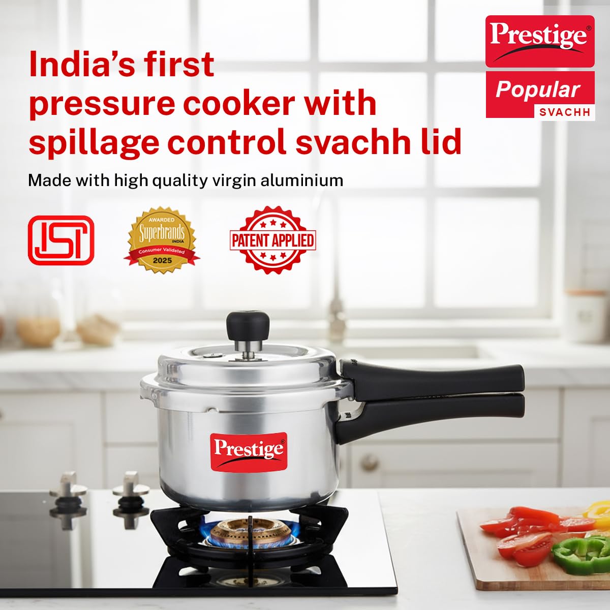 Prestige 1.5 Litre Aluminium Popular Svachh Outerlid Pressure Cooker|Deep Lid for spillage Control|Virgin Aluminium|Gas Compatible|Controlled Gasket Release...