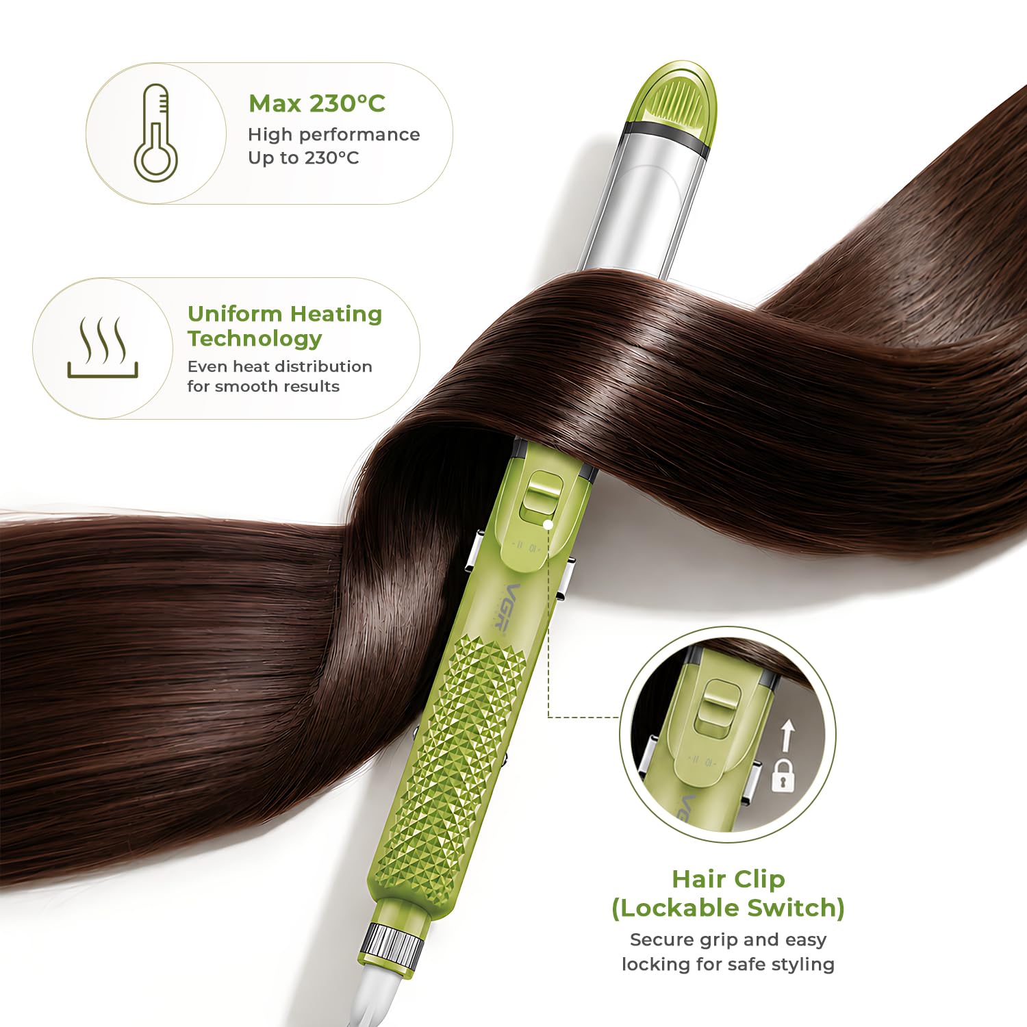 VGR 4-in-1 Hair Styler - Hair Straightener, Curler, Crimper, and Waving Tool with Ceramic Coating Plates & Adjustable Heat Settings | Uniform Heat Technology | 2-Year Warranty (V-569, Green)