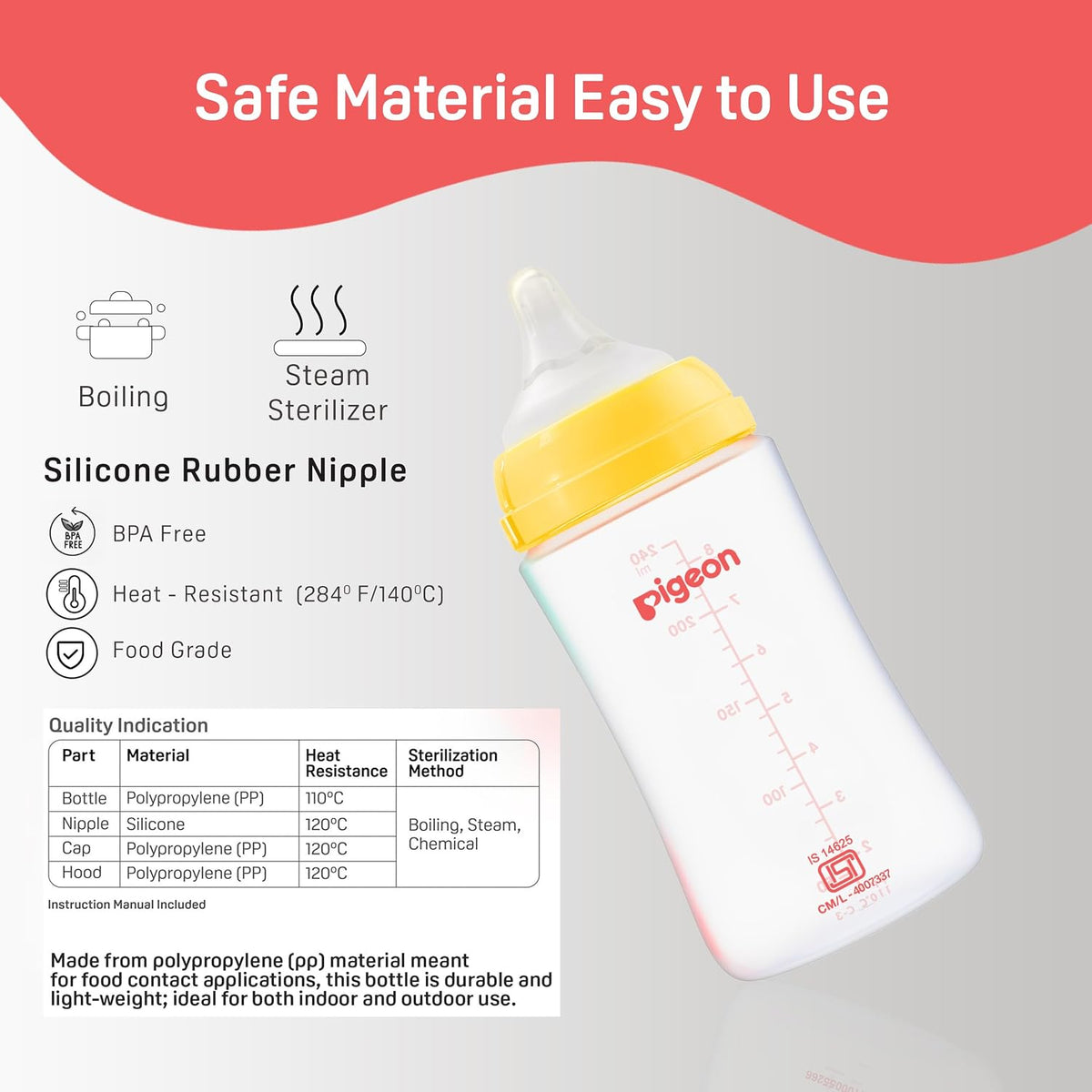 Pigeon Softlatch Baby Feeding Bottle for new Born| Japan's No.1 Brand | Wide Neck | with Anti-Colic Nipple | 3+ Month Babies | Yellow Colour | 240ml Nipple