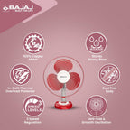 Bajaj Frore Neo Table Fan 400 MM | Table Fans For Home & Office | Aerodynamically Balanced Blades | 100% Copper Motor | High Air Delivery | 3-Speed Control | 2-Yr Warranty 【Red】