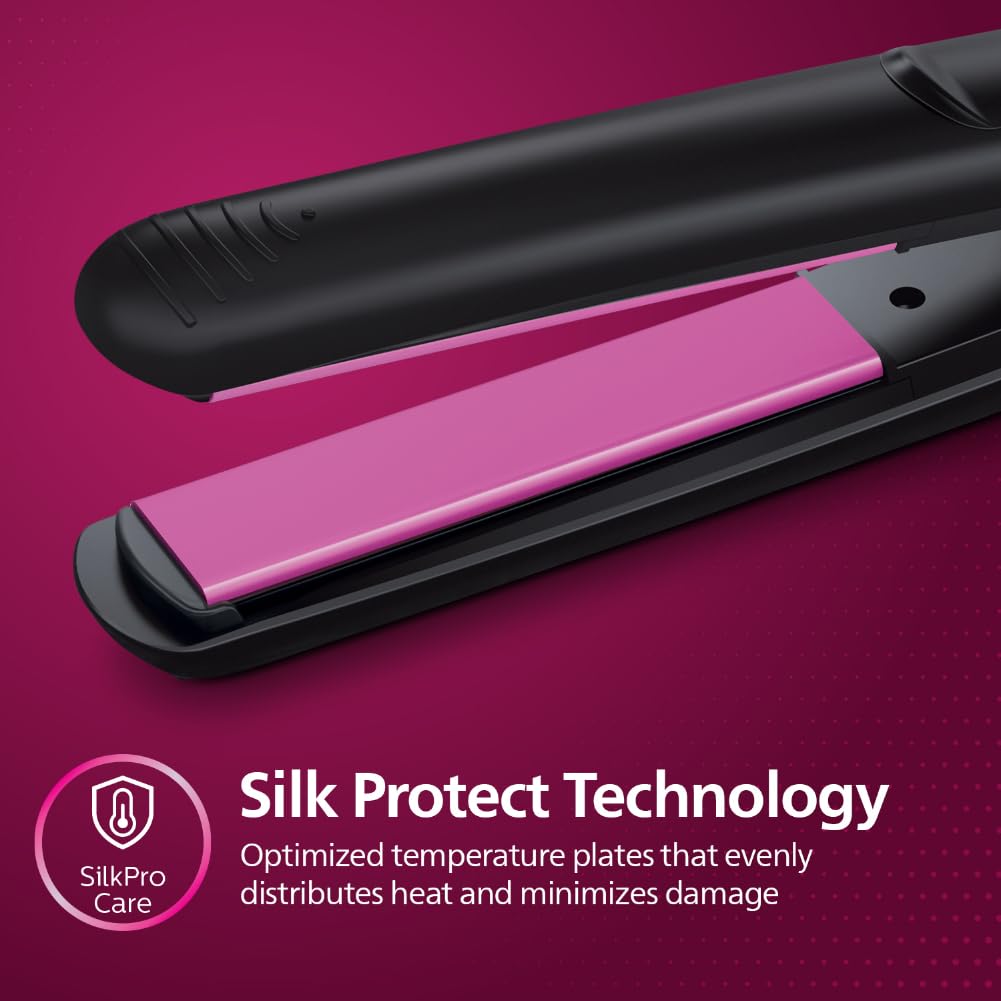Philips India's No.1 Hair Styling Brand Selfie Hair Straightener, Minimized Heat Damage,SilkPro Care, Ceramic Plates,Smooth Shiny Straight Hair, 210°C Temp, Salon like Result | For Indian Hair, HP8302