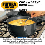 Hawkins Futura 5 Litre Cook n Serve Bowl, Hard Anodised Saucepan with Hard Anodised Lid, Sauce Pan for Cooking and Serving, Black (ACB50), Aluminium
