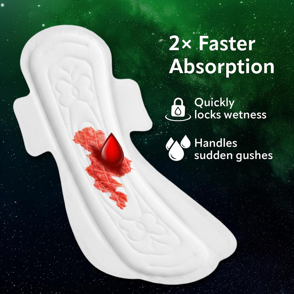 Evereve Ultra-Thin Nights Sanitary Pads for Women, XXL+ 360mm, 60% Longer & Wider Back, Soft & Breathable, Rash-Free Comfort, 2X Faster Absorption, Dry Feel Protection, Heavy Flow Night Use, Pack of 22x2