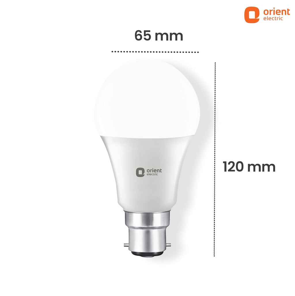 Orient Electric 12W High Glow LED bulb| 180-degree wide beam angle| Voltage surge protection up to 4 kV| 6500K, Cool White| B22d base| Made in India| Pack of 6