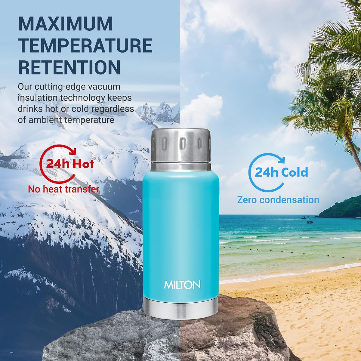 Milton Elfin 160 Thermosteel Water Bottle 160 ml, 24 Hr Hot and Cold I Leak Proof Lid, ISI Certified I Vacuum Insulated I for Office, Gym, School I Light Blue