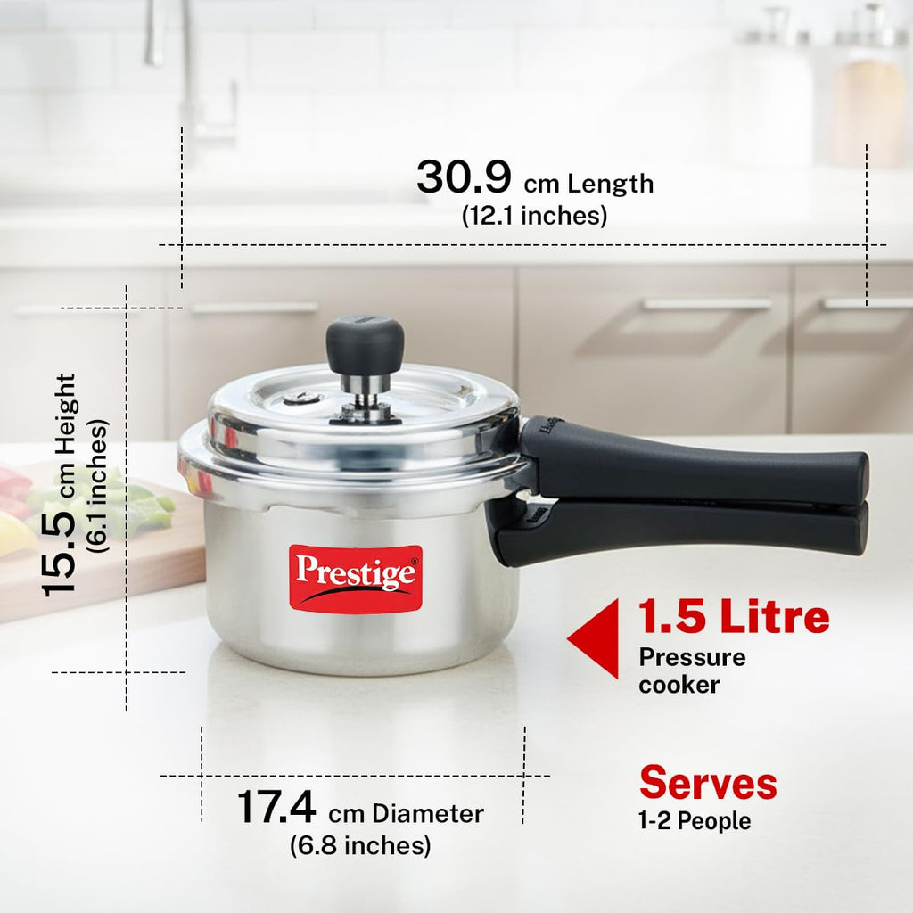 Prestige 1.5 Litre Aluminium Popular Svachh Outerlid Pressure Cooker|Deep Lid for spillage Control|Virgin Aluminium|Gas Compatible|Controlled Gasket Release...