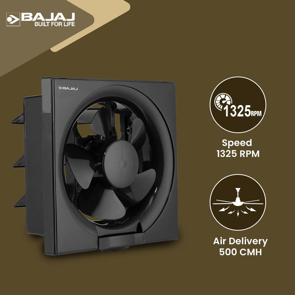 Bajaj AirOut 200 MM 4 Star Dom Exhaust Fan | Back Shutter | 100% Copper Motor | Auto Thermal Protector | Aerodynamaically Designed Blade【Black】