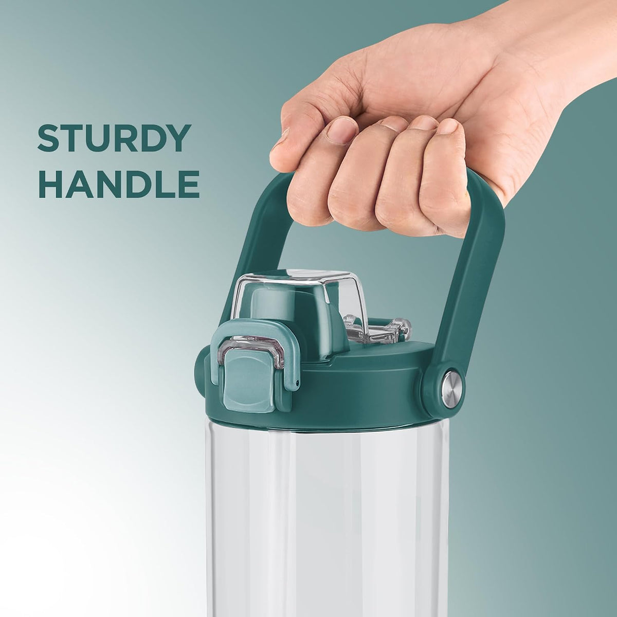 MILTON Summit 1200 2-in-1 Sip or Gulp Lid Tumbler 1200 ml | Plastic Water Bottle with Sturdy Handle & Straw | Leak-Proof, BPA-Free | Perfect for Office, Gym, Travel Tumbler for Men and Women,Sea Green