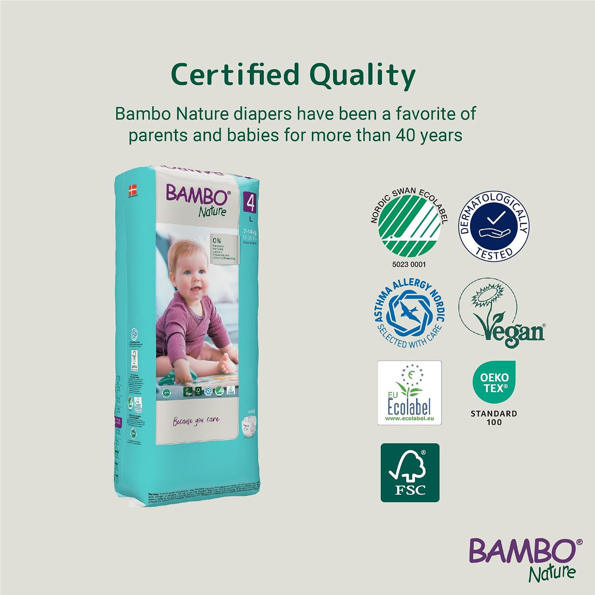 Bambo Nature Premium Baby Tape Diapers for Baby Large Size (7-14 Kgs), Super Absorbent, Breathable, Extra Soft, Dermatologically Tested, Hypoallergenic Nappies With Wetness Indicator, 48 Count