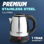 MILTON Go Electro 1.5L Fast Boil Kettle 1350W with 3x Safety Protection + 350ml Double Wall Vacuum Insulated Coffee Mug with Strainer, Stainless Steel Hot & Cold Combo for Home, Office, Travel,Gifting