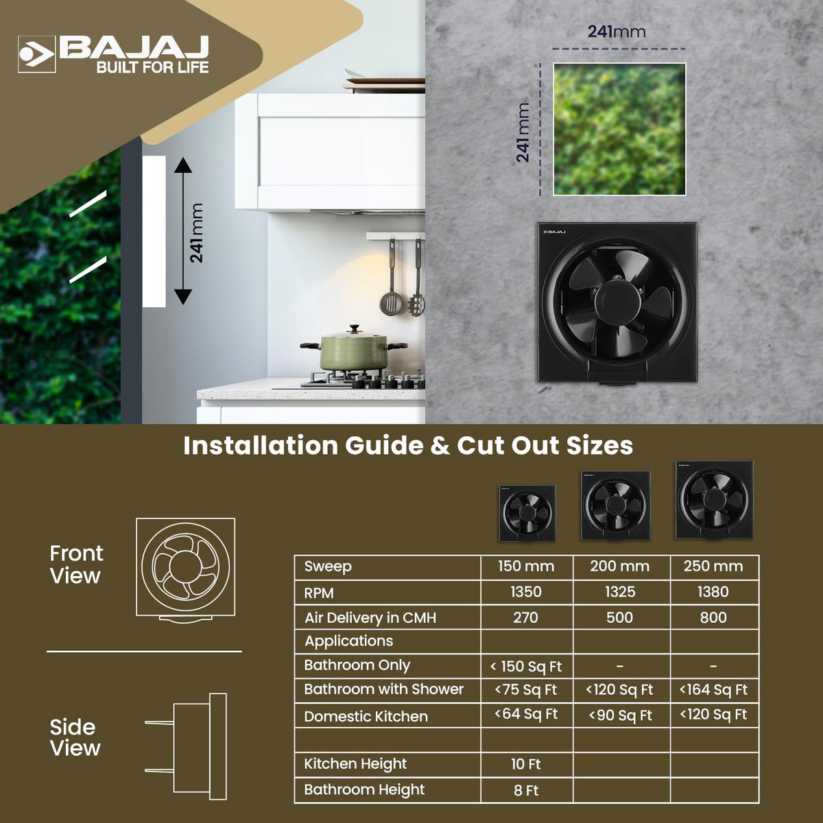Bajaj AirOut 200 MM 4 Star Dom Exhaust Fan | Back Shutter | 100% Copper Motor | Auto Thermal Protector | Aerodynamaically Designed Blade【Black】