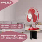Bajaj Frore Neo Table Fan 400 MM | Table Fans For Home & Office | Aerodynamically Balanced Blades | 100% Copper Motor | High Air Delivery | 3-Speed Control | 2-Yr Warranty 【Red】